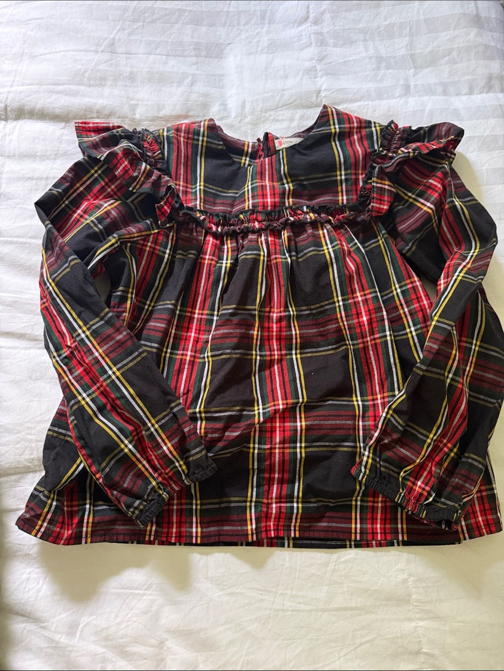 Crewcuts Red & Black Plaid Ruffle-Yoke Long Sleeve Top